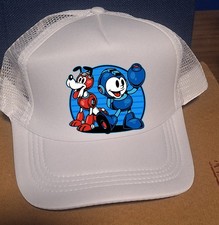 Adjustable Trucker Baseball Hat Cap White Megaman and Rush Dog Video Game