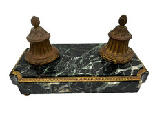 Antique Green Empire Marble and Bronze Inkwell