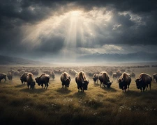 Bison Buffalo god rays plains  8x10" Old West Landscape Art Matte Print