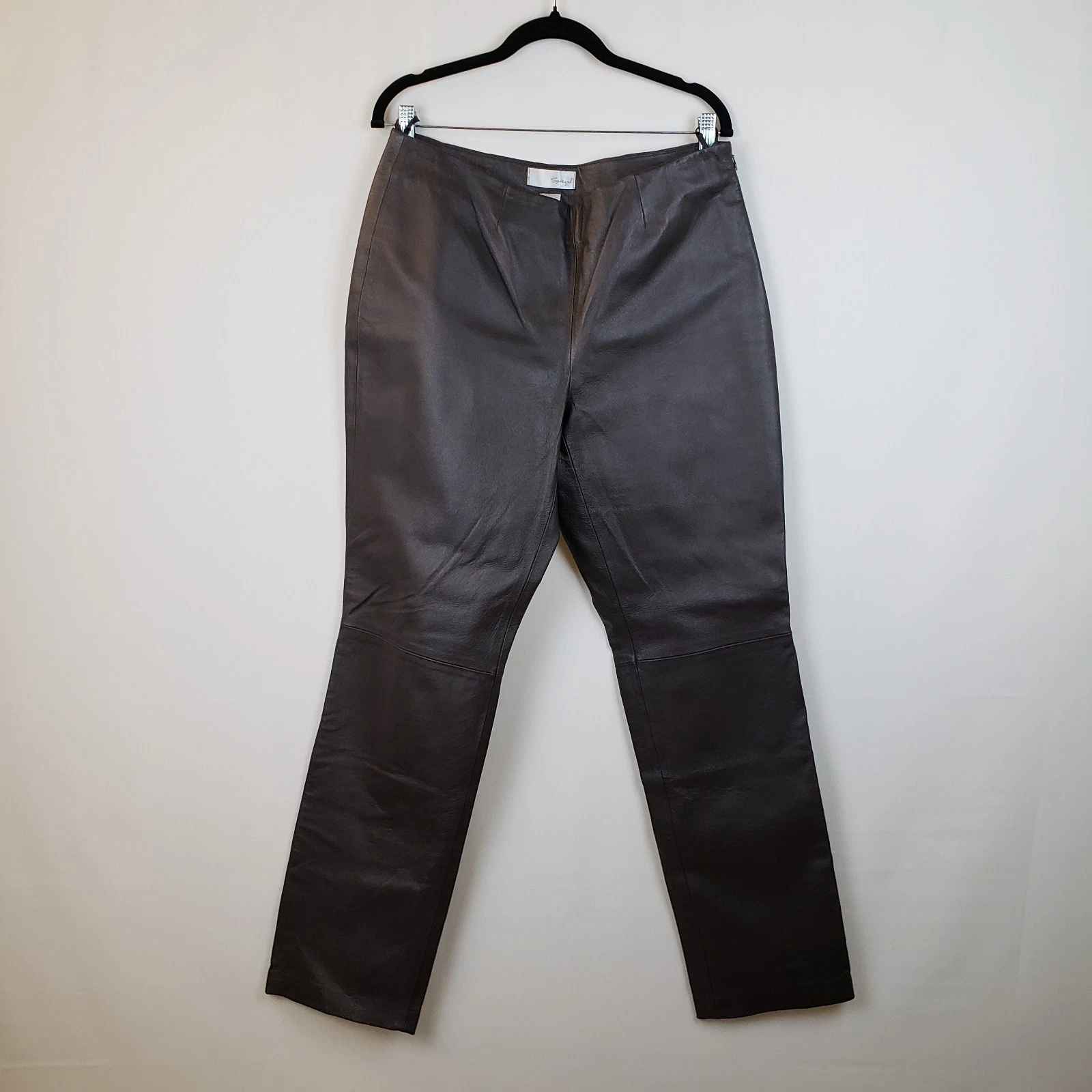 Spiegel Genuine Leather Pants 12 Brown Straight Leg Lined Side Zip Grunge Y2K