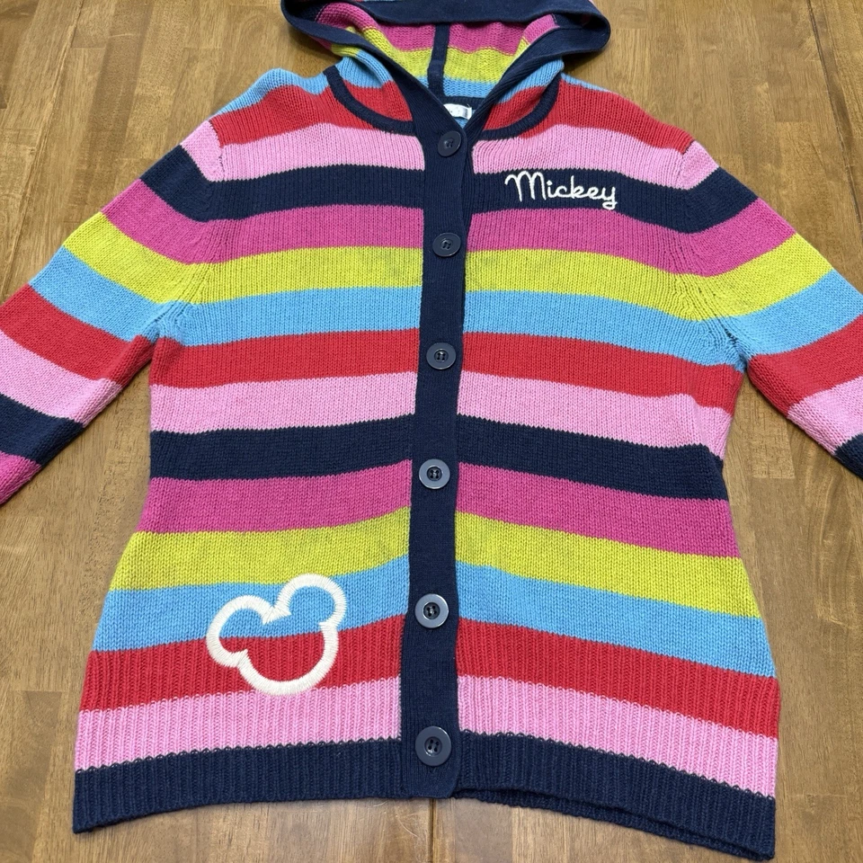 Walt Disney World Mickey striped cardigan womens large embroidered preppy hoodie - Image 2 of 4