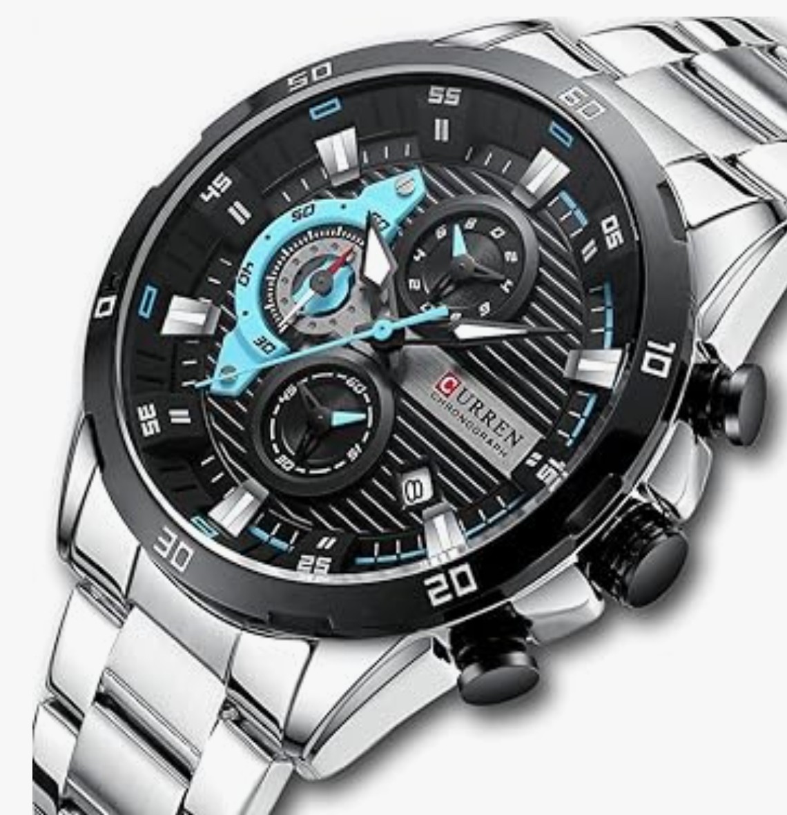 Montre Homme Sport Chronographe CURREN Noire en Acier Inoxydable avec Cadran Lumineux Étanche