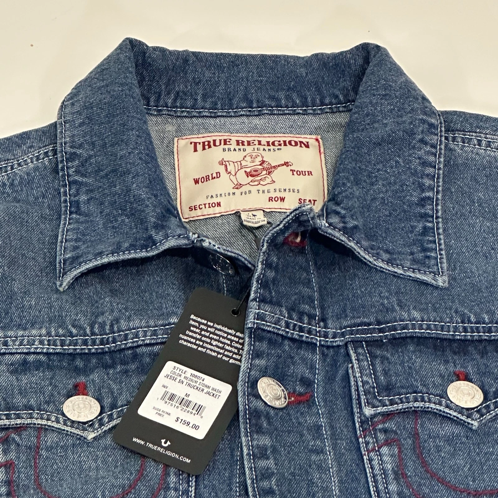 True Religion Mens Medium Storm Wash Jesse SN Trucker Jean Jacket NWT