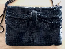 Vintage Black Metal Mesh Purse Shoulder Bag, Zipper, Snake Chain Strap 7" x 5"
