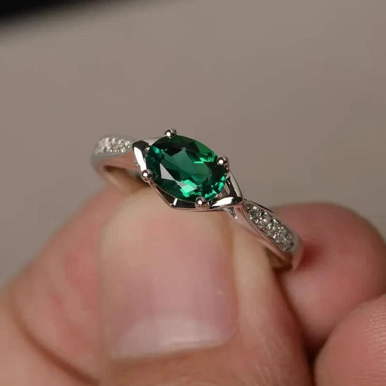 Anillo de compromiso de diamantes y esmeraldas creado en laboratorio de 1,93 quilates platino sólido 950 5,5 6,5 Foto 2 de 4