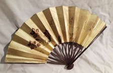 Vintage Japanese Folding Hand Fan JAL Japan Air Lines Souvenir Wood Handle 10"