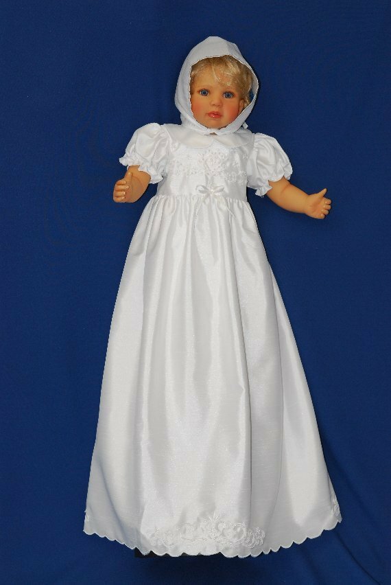 Baby Mädchen Taufkleid Shantung traditionelles langes Kleid & Motorhaube 0-12 Monate