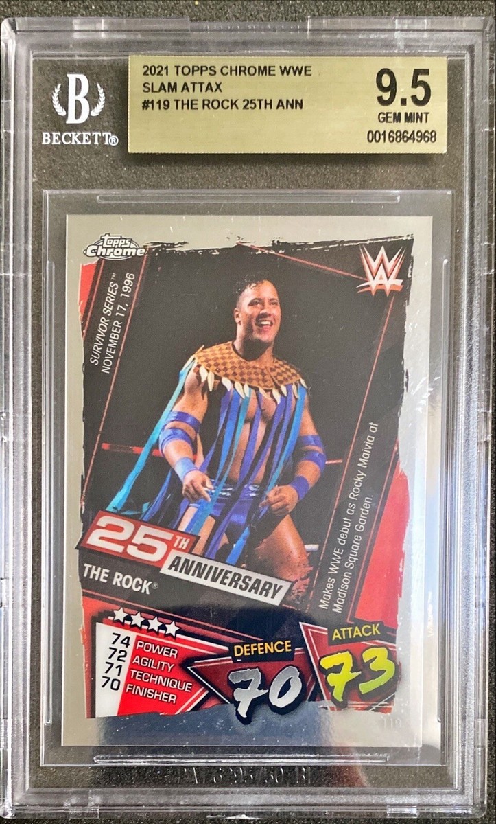 THE ROCK 2021 TOPPS CHROME SLAM ATTAX WWE #119 - BGS 9.5 - WWF