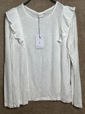 ELLE  Blouse Long Sleeve Scoop Neck White Soft Size Small