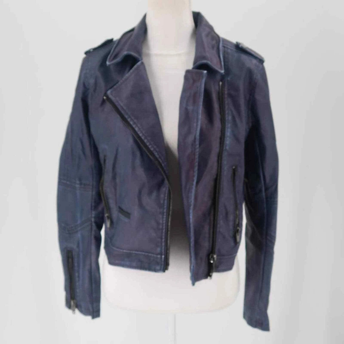Blank nyc 2025 blue leather jacket
