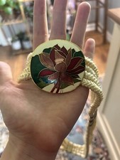 Vintage Cloisonn  Rope Belt Stretchy Rope Woven Floral Yen China House