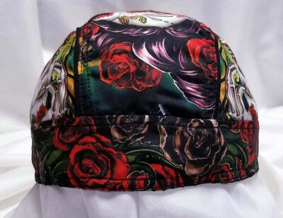 Cappellino Hot Leathers Sugar Woman Roses, Durag Multicolor Con Fiori E Teschio, Unisex