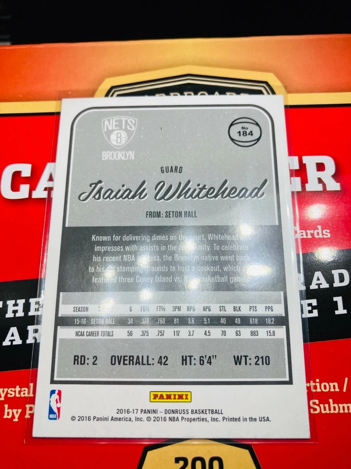 2016-17 Donruss #184 Isaiah Whitehead RC NETS Rookie Basketball cardV237 - Image 3 of 3