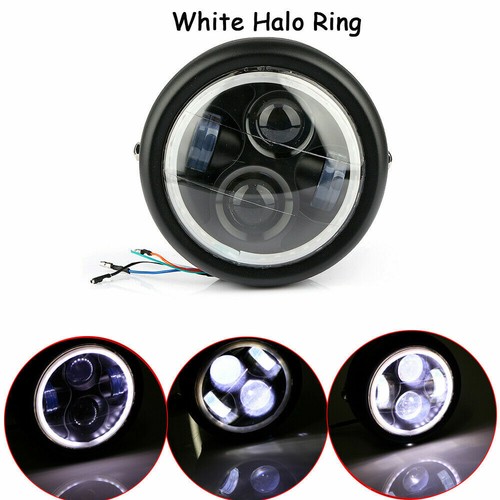 6.5" Motorcycle LED COB Headlight White Halo Ring For Harley Choppers Cafe Racer - Picture 2 of 10