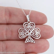 Celtic Clover Tree of Life Necklace - 925 Sterling Silver - Trinity Shamrock 