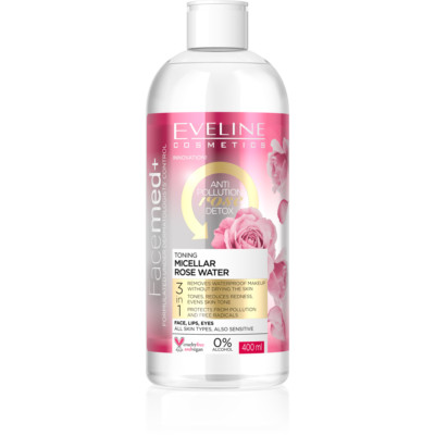 Eveline Facemed Tonizująca Różana Woda Miceralna Detox Makijaż Wodoodporny 400ML