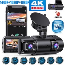 TOGUARD 3CH WiFi Dash Cam GPS 4K Front+1080P Rear Inside Car Camera DVR Recorder