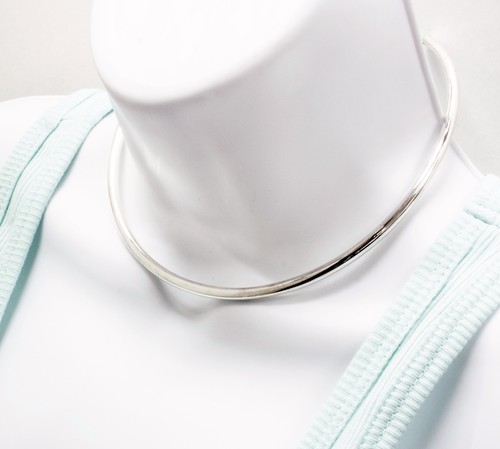 Round Tube Choker Collar Real 925 Sterling Silver Shiny High Polish Necklace - Picture 5 of 30
