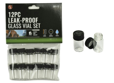 12 Unit Package of 1-1/8'' Tall Glass Vials - Gold Mining - Oil - Perfume Bottle