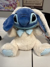 Disney Store Lilo Stitch Plush Easter Bunny Suit Costume 11" Cream Blue Bow