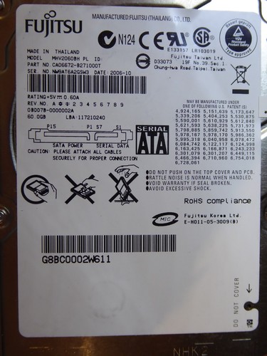 Fujitsu MHV2060BH | PN: CA06672-B271000T | 2006-10 | 60GB