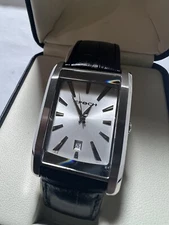 EPECH, Ladies Tank Stainless Steel, Window Date 30 X 42 Mm Case Black Leather.