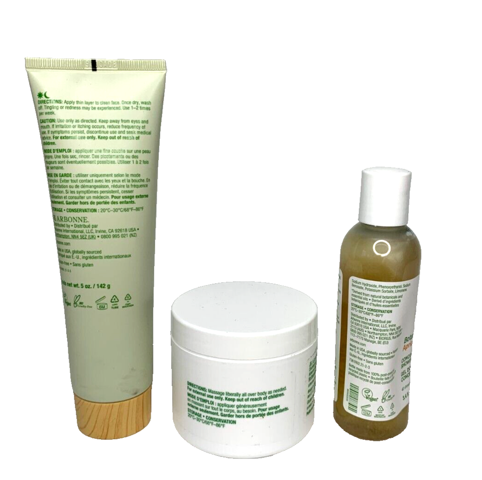 Set of 3 ARBONNE Rescue Renew Mask Apricot Shower Gel Rose Body