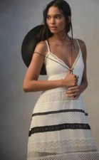 Anthropologie Midi Dress Sleeveless Ivory VNeck Lace Preppy Boho Retro MP NWT