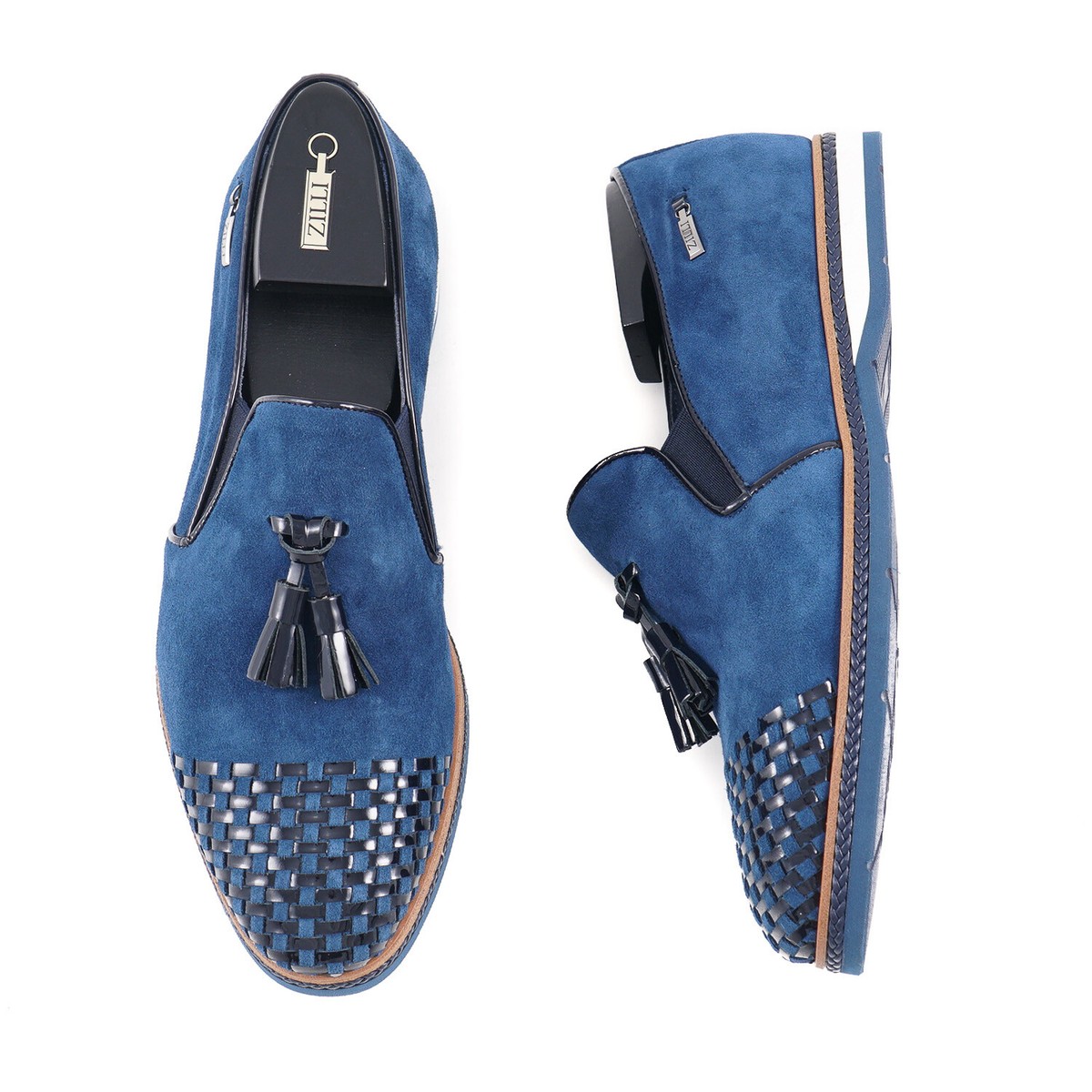 Zilli Blue Soft Suede Tassel Loafer with Woven Detail US 12 