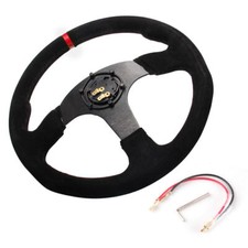 Car 14 Inch 350mm Racing Steering Wheel Suede Leather Flat With Horn Button