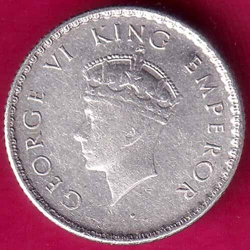 BRITISH INDIA 1939 BOMBAY MINT GEORGE VI 1/4 RUPEE SILVER COIN
