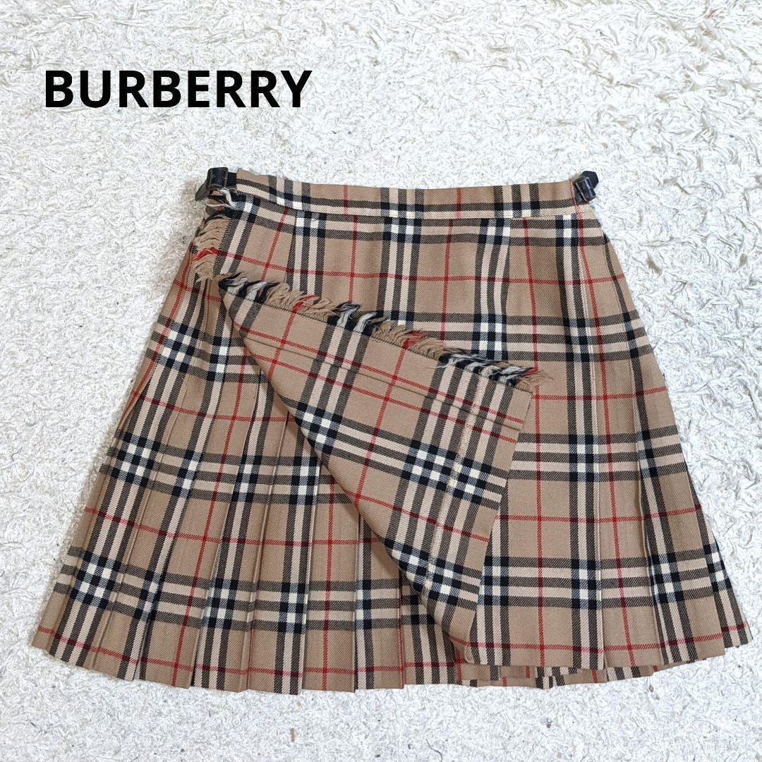 Burberry Blue Label Nova Check Pleated Wrap Mini Skirt Fringe Vintage