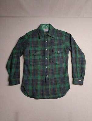 Pendleton Shirt Jacket Mens Medium Heavy Plaid Green Wool Board Vintage EUC