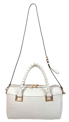 DKNY Crosby White Leather Satchel Large Gold Hardware with Rolled Handles NWT 