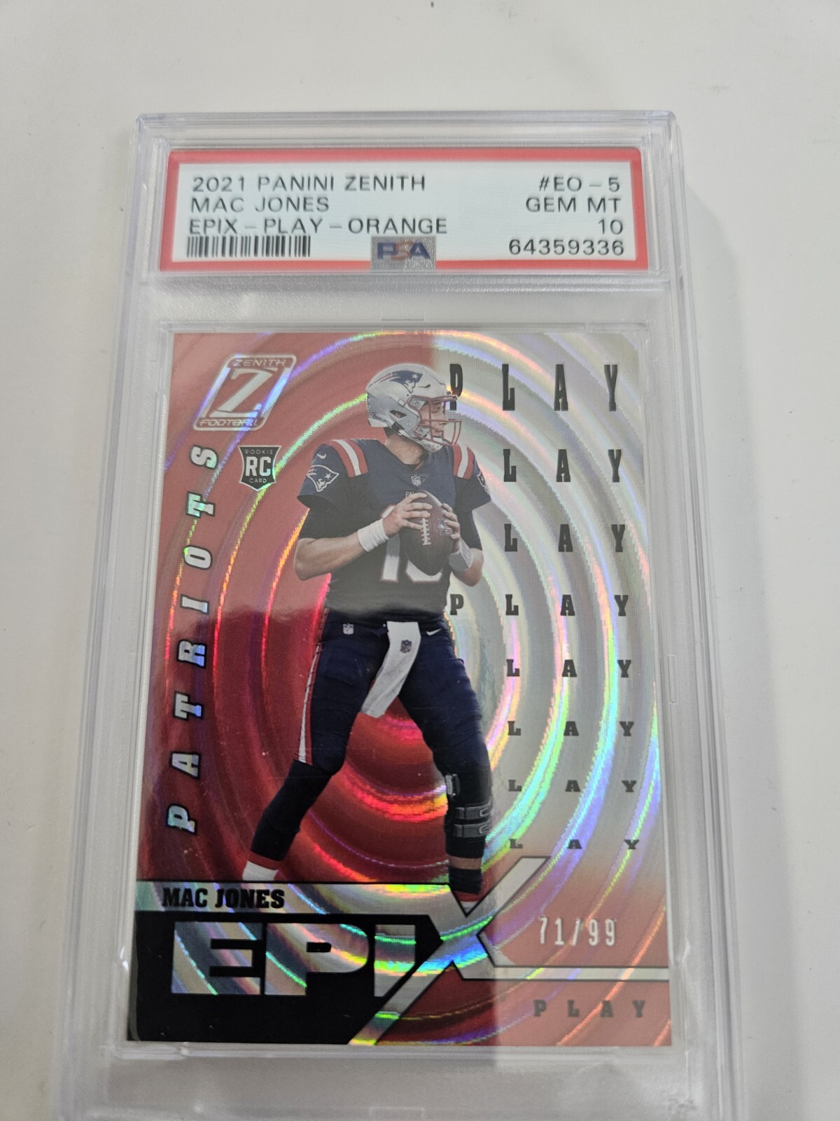 Mac Jones Panini Zenith Epix #EO5 Play-Orange