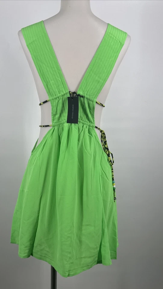Vanessa Mooney Cover Up Womens Small Neon Green Silk Dress Coquette 80s Retro - Image 4 of 4