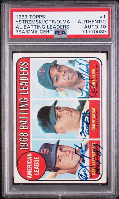 CARL YASTRZEMSKI /TONY OLIVA 1969 TOPPS AL BATTING LEADER PSA/DNA TRIPLE AUTO!