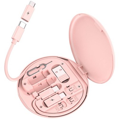 Multi USB Charging Adapter Cable Kit with Phone Holder, Card Tray, Pink