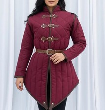 Medieval Padded Gambeson For Female Thick Cotton With Leather Trim Gambeson