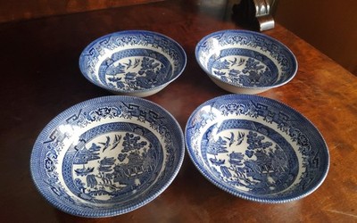 4 Schalen Churchill Weidenmuster blau & weiß 15,5 x 4 cm