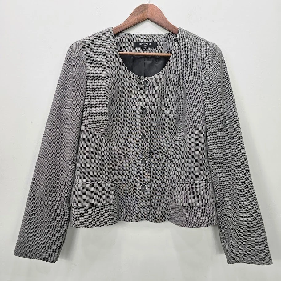 Veste Tailleur Nine West Femme Taille 4 - Gris - 3 Boutons - Occasion Très Bon État