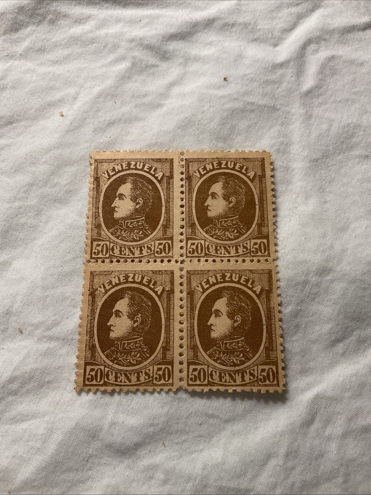 VENEZUELA-(-1880-)-Sc.#72-BOLIVAR,50 Cents,BROWN.lot of 1 Block -Stamps-MNH-# 15
