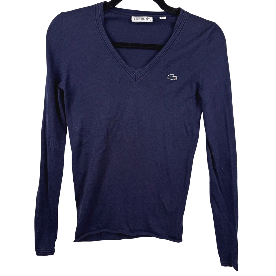 Свитер Lacoste размер 32 XS темно-синий v-образным вырезом с длинным рукавом хлопковая смесь новый без ЯРЛЫКОВ - Изображение 2 из 4