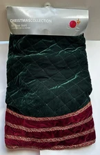 Christmas Tree 56” Quilted Green Velvet Red Velvet Gold Trim Lined Skirt