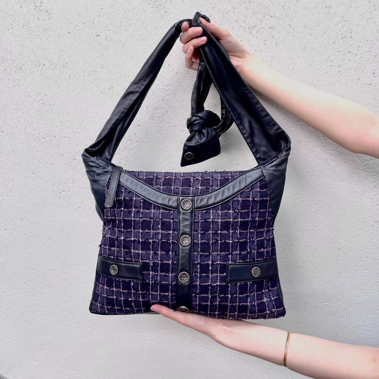 RARE☆☆☆☆☆Auth CHANEL 2015SS Girl Chanel Jacket Shoulder Bag Purple Tweed Vintage