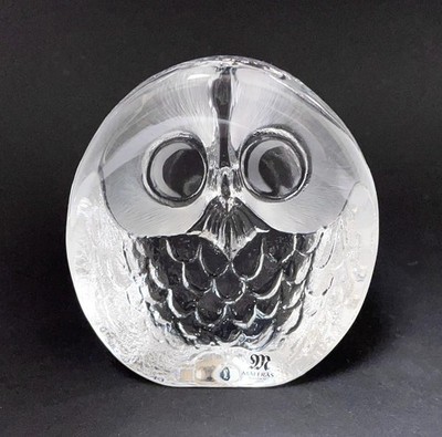 MATS JONASSON MALERAS LEAD CRYSTAL OWL FIGURINE SCULPTURE SWEDISH ART GLASS 3269