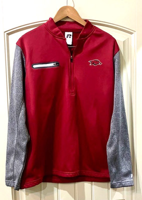 Arkansas Razorback Russell Athletic Quarter Zip Pullover Shirt Jacket Size Large