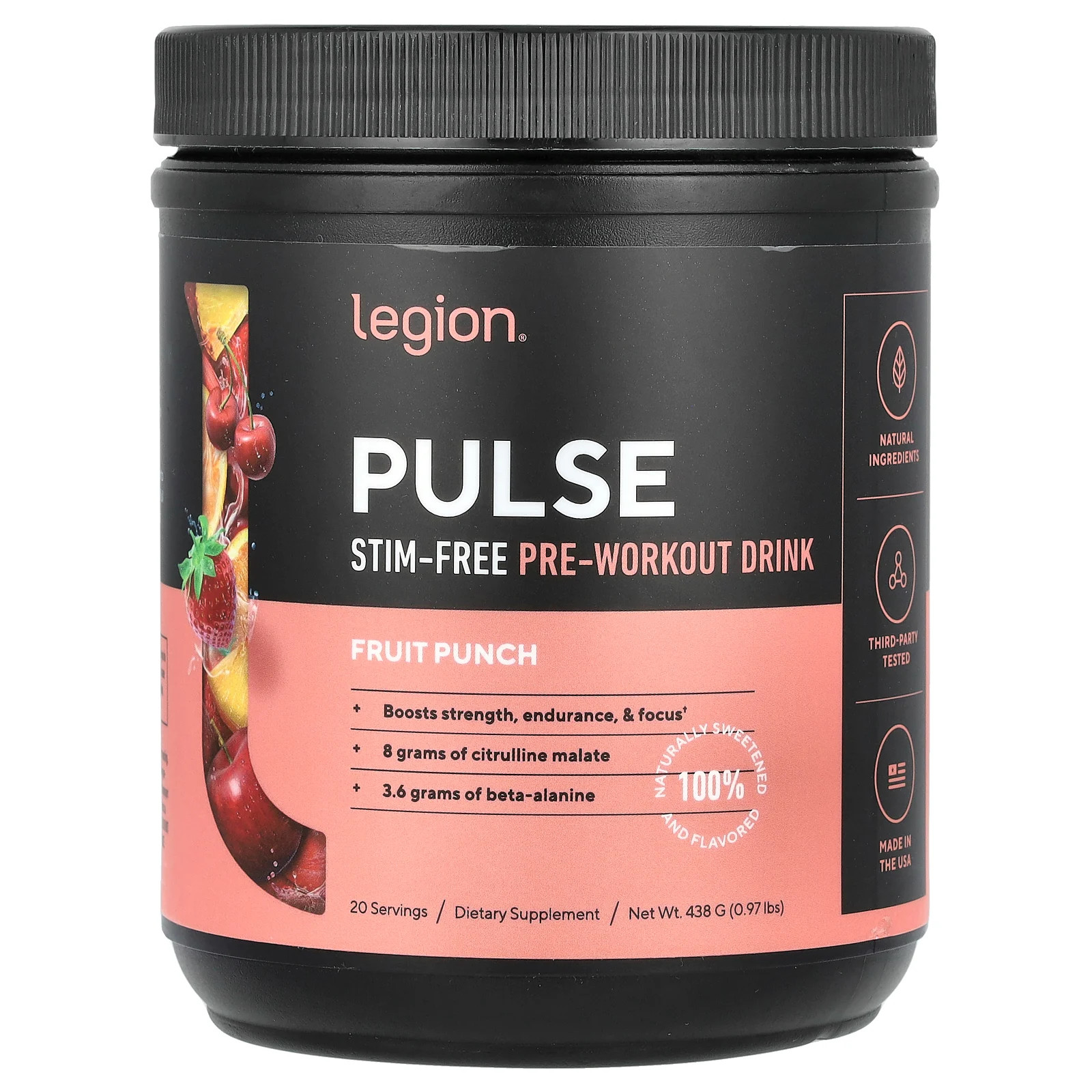 Pulse Stim-Free Pre-Workout Drink Fruit Punch 097 lbs 438 g 9090₽
