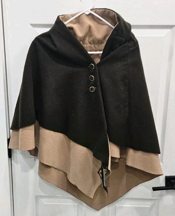 Iman Global Chic Reversible Shawl Poncho Cape Brown & Tan Fleece NWT