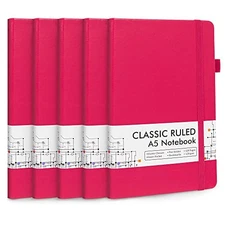  5 Pack Notebooks Journals Bulk, Hardcover Notebook Classic Ruled 5 Pack berry